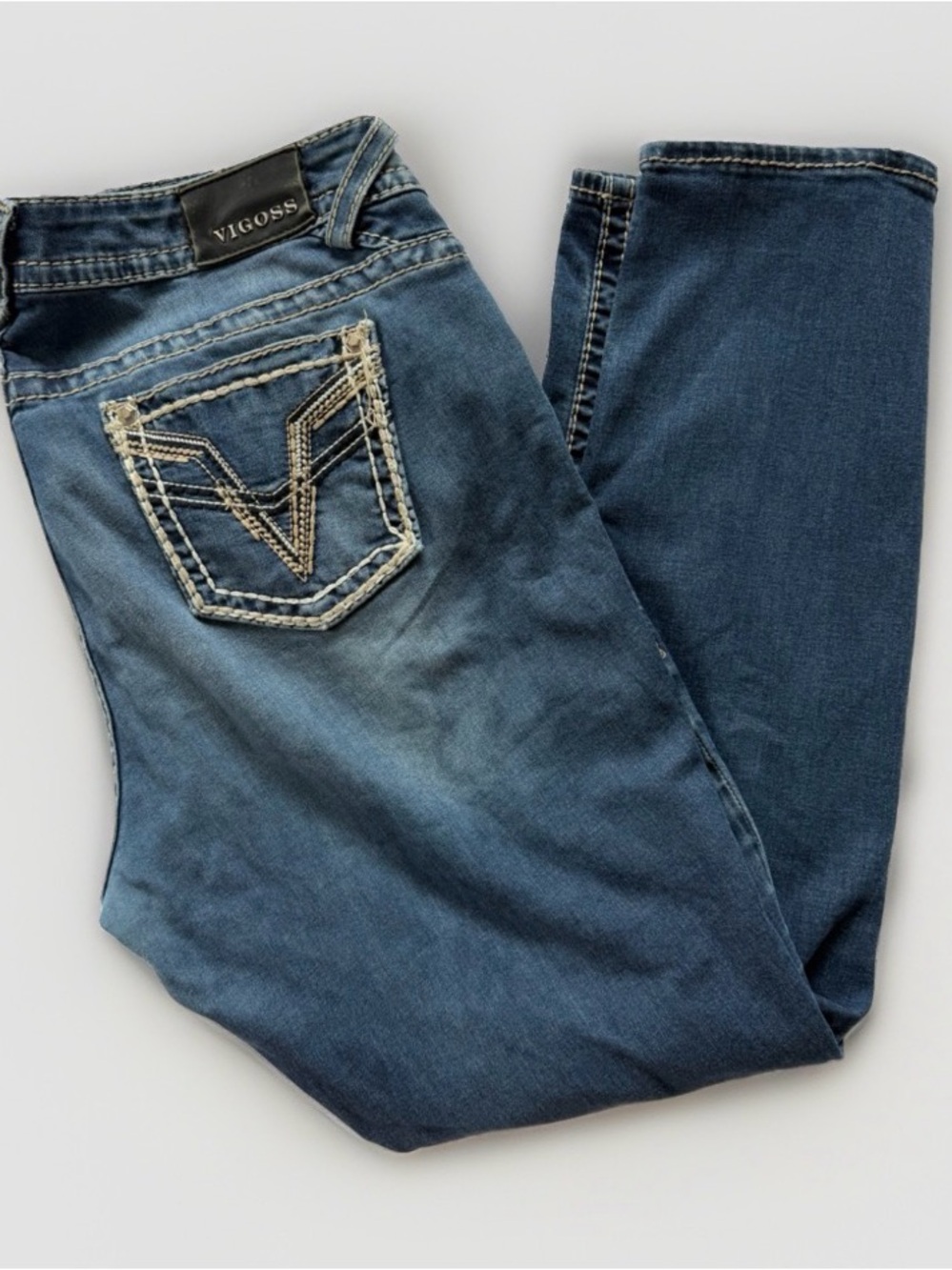 Vigoss The Chelsea Skinny Jeans 18 L31 Blue Stretch Med Wash Thick Stitch READ